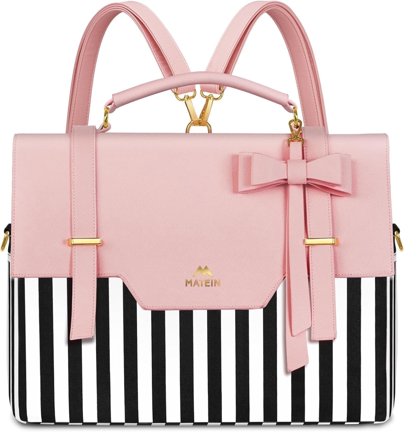 Matein 15.6inch Laptop Backpacks for Women, 3 in 1 Laptop Tote Bag with Bow for School and Work, Pink