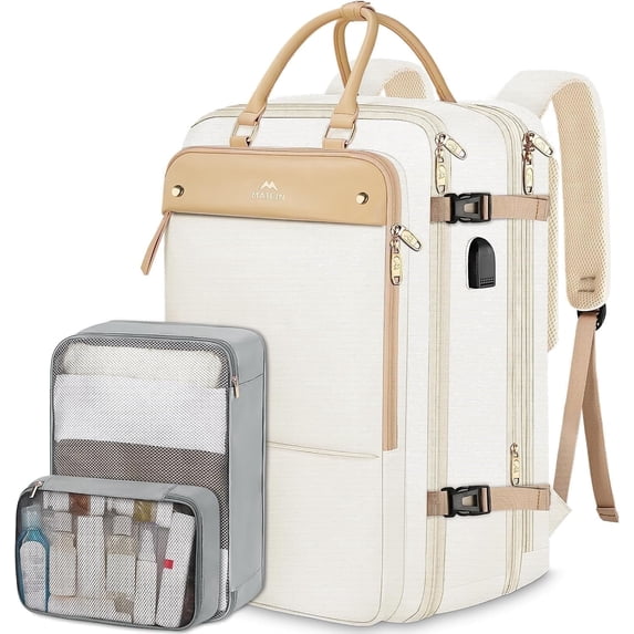 Matein Carry on Backpack, 52L Expandable Travel Backpacks with 2 Packing Cubes, USB Charging Port and Shoes Compartment for Women