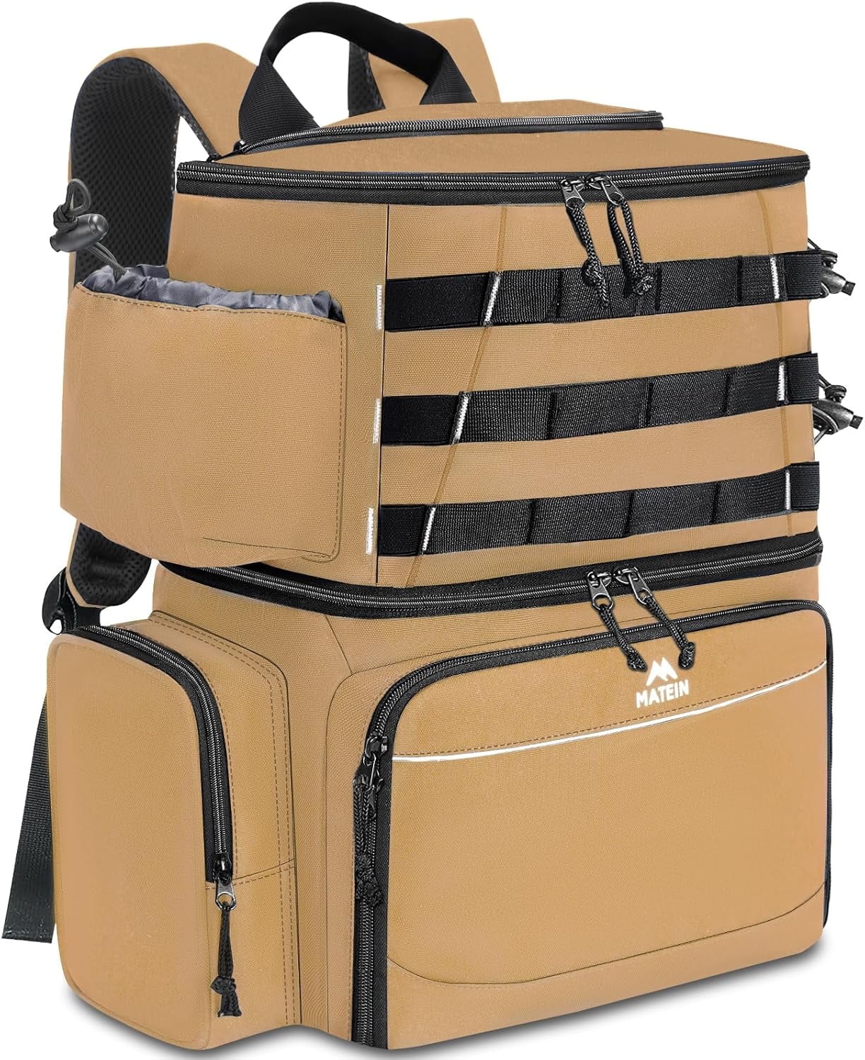 Matein Fishing Backpack Tackle Box – Water-Resistant Fishing Storage Bag with Rod Holder & Cooler, Gift for Men, Khaki