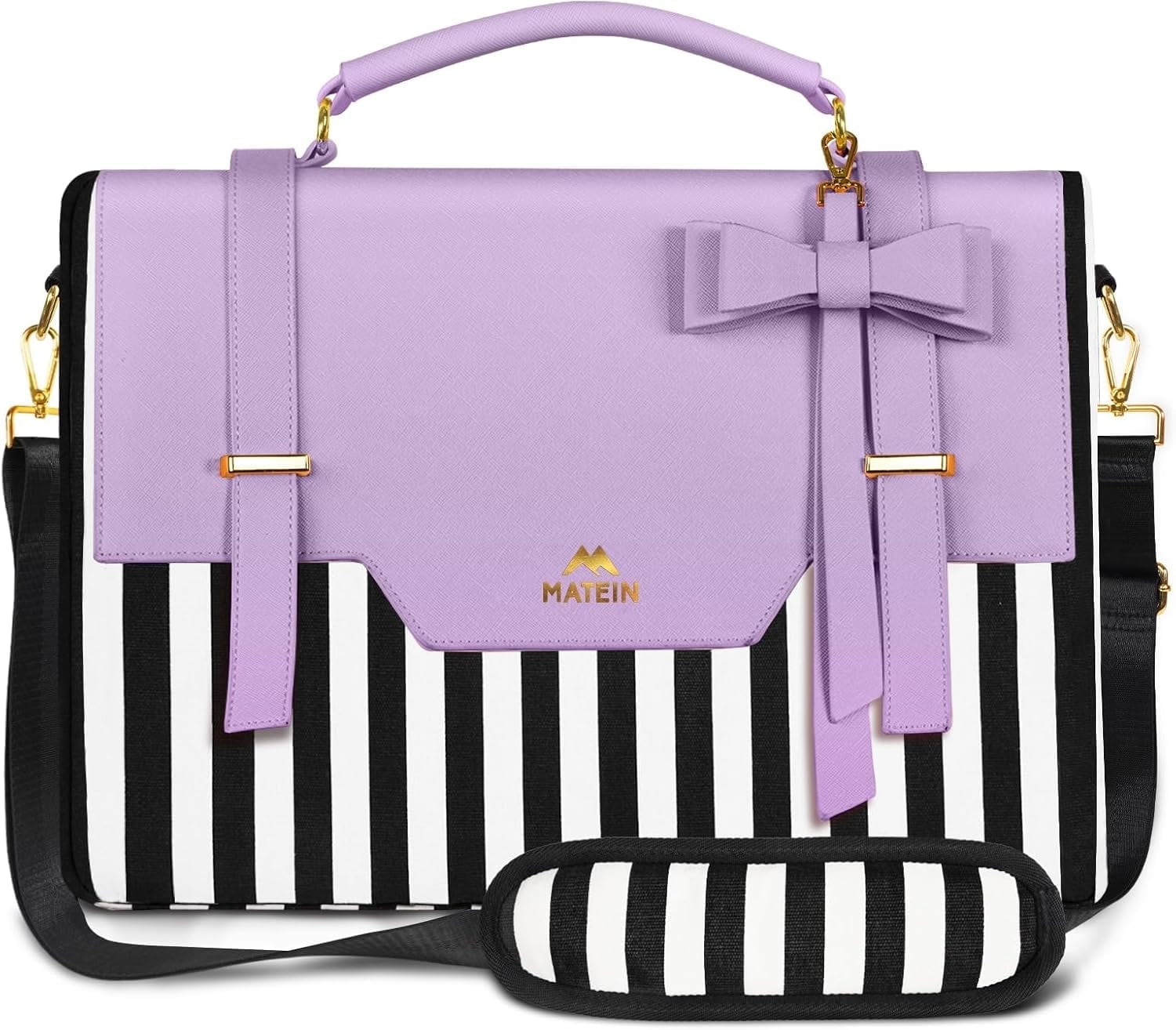 Matein Laptop Bag for Women, 17'' PU Leather Canvas Messenger
