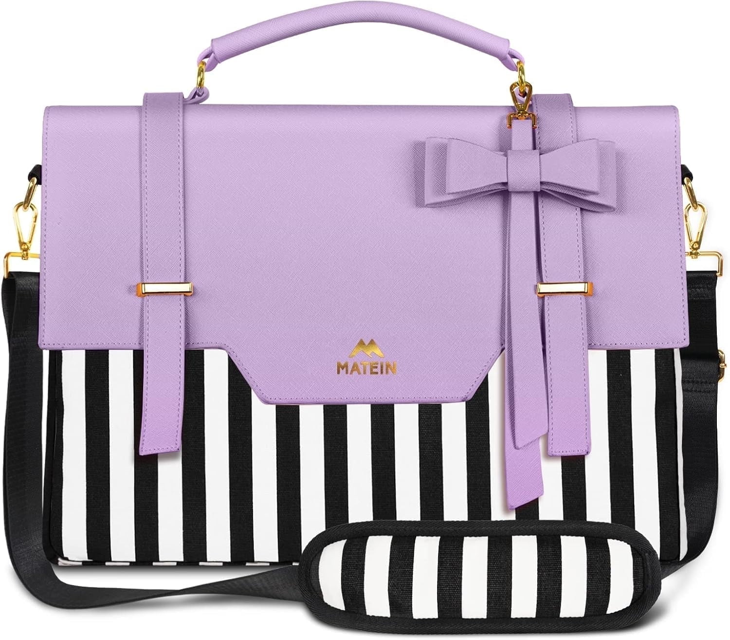 Matein Laptop Tote Bag, 15.6 inch PU Leather Crossbody Shoulder Handbag for Women, Purple