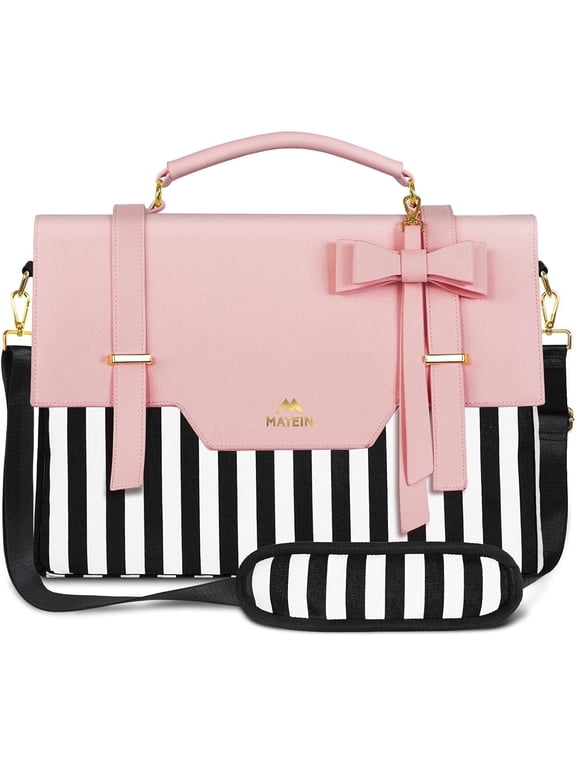 Laptop Tote Bag, 15.6 inch PU Leather Crossbody Shoulder Handbag for Women, Pink