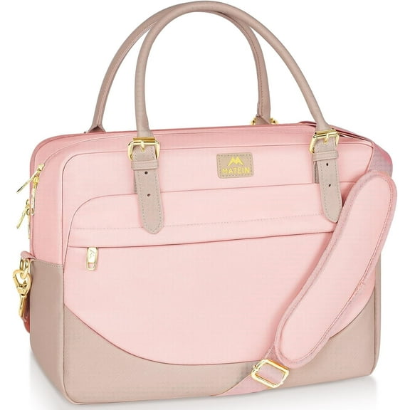 Matein Laptop Computer Bag for Women, 15.6in Waterproof Messenger Bag with Adjustable Shoulder Strap for Work Travel College, Pink