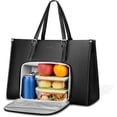 thumbnail image 1 of Matein Laptop Tote Bag with Insulated Lunch Compartment for Women Men, 15.6 inch Waterproof PU Leather Business Briefcase Handbag, Black, 1 of 8