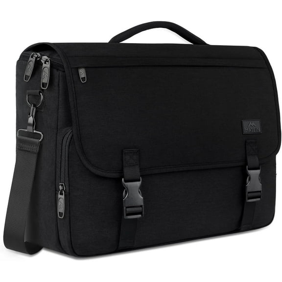 Matein Messenger Bag for Men, 15.6'' Water-Resistant Laptop Briefcase Bag with Shoulder Strap, Black