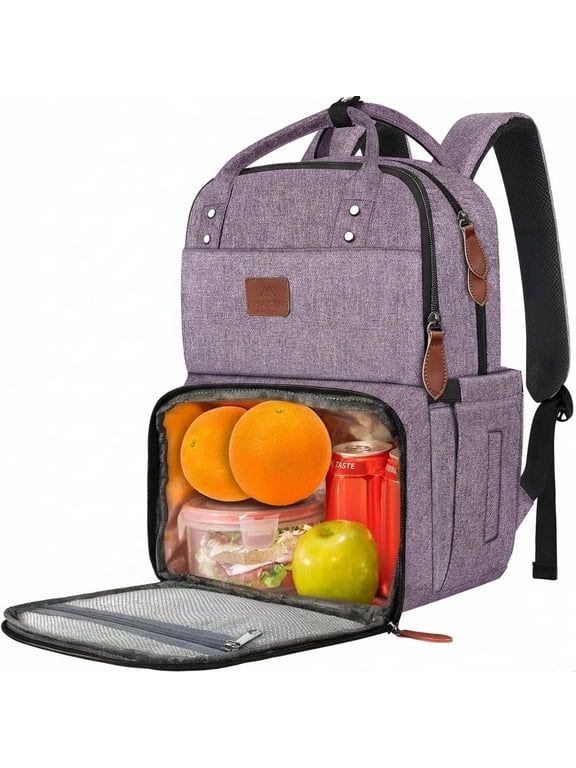Lunch Backpack, 15.6in Laptop Backpack with Insulated Compartment for Adults, Purple