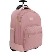 Matein Rolling Travel Backpack for Women, 17 inch Waterproof Carry on Luggage Bag with Wheels , Pink