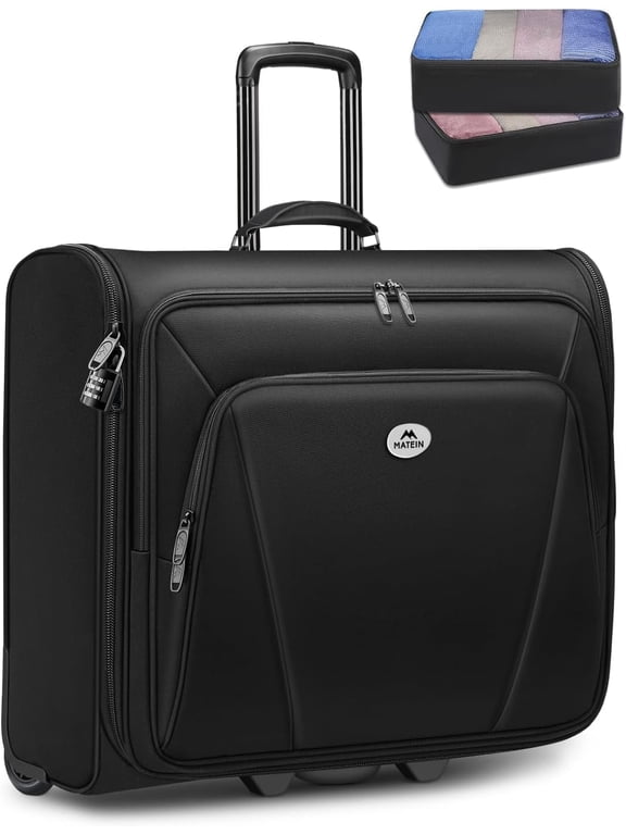 Rolling Garment Bag, Softside Suit Bag with 2 Packing Cubes and Spinner Wheels for Men Women, Black