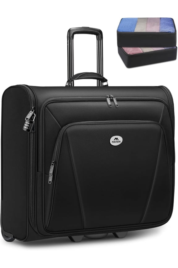 Rolling Garment Bag, Softside Suit Bag with 2 Packing Cubes and Spinner Wheels for Men Women, Black