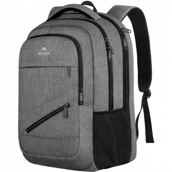 Matein 17'' Laptop Backpack, Flight Approved Carry on Travel Backpack with Luggage Strap for Men Women, Gray