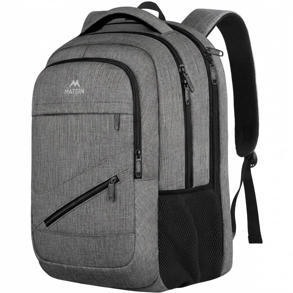 Matein 17'' Laptop Backpack, Flight Approved Carry on Travel Backpack with Luggage Strap for Men Women, Gray
