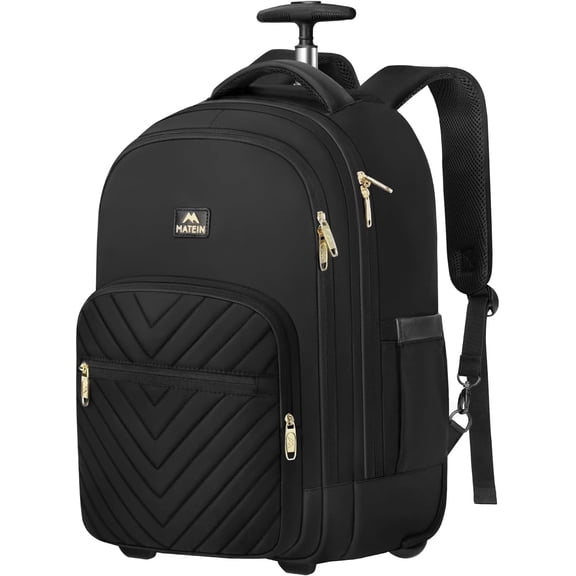 Matein Wheeled Backpack for Women - 17" Waterproof Laptop Bag, Business Travel Carry-On (Black)