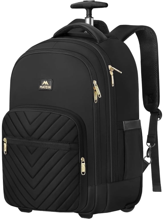 Wheeled Backpack for Women - 17" Waterproof Laptop Bag, Business Travel Carry-On (Black)