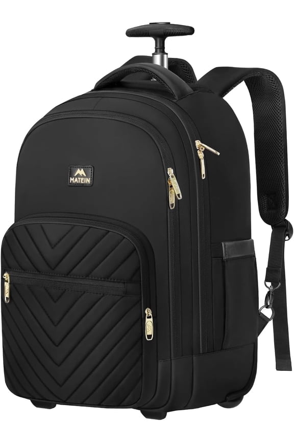 Wheeled Backpack for Women - 17" Waterproof Laptop Bag, Business Travel Carry-On (Black)