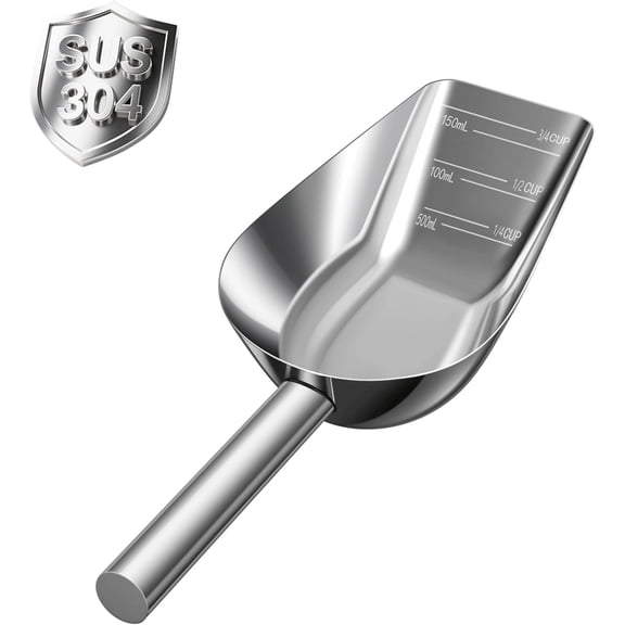 Matel pet dog cat food measuring scoop 1 cup,Food-grade 304 stainless steel material,Long handle and dishwasher-safe