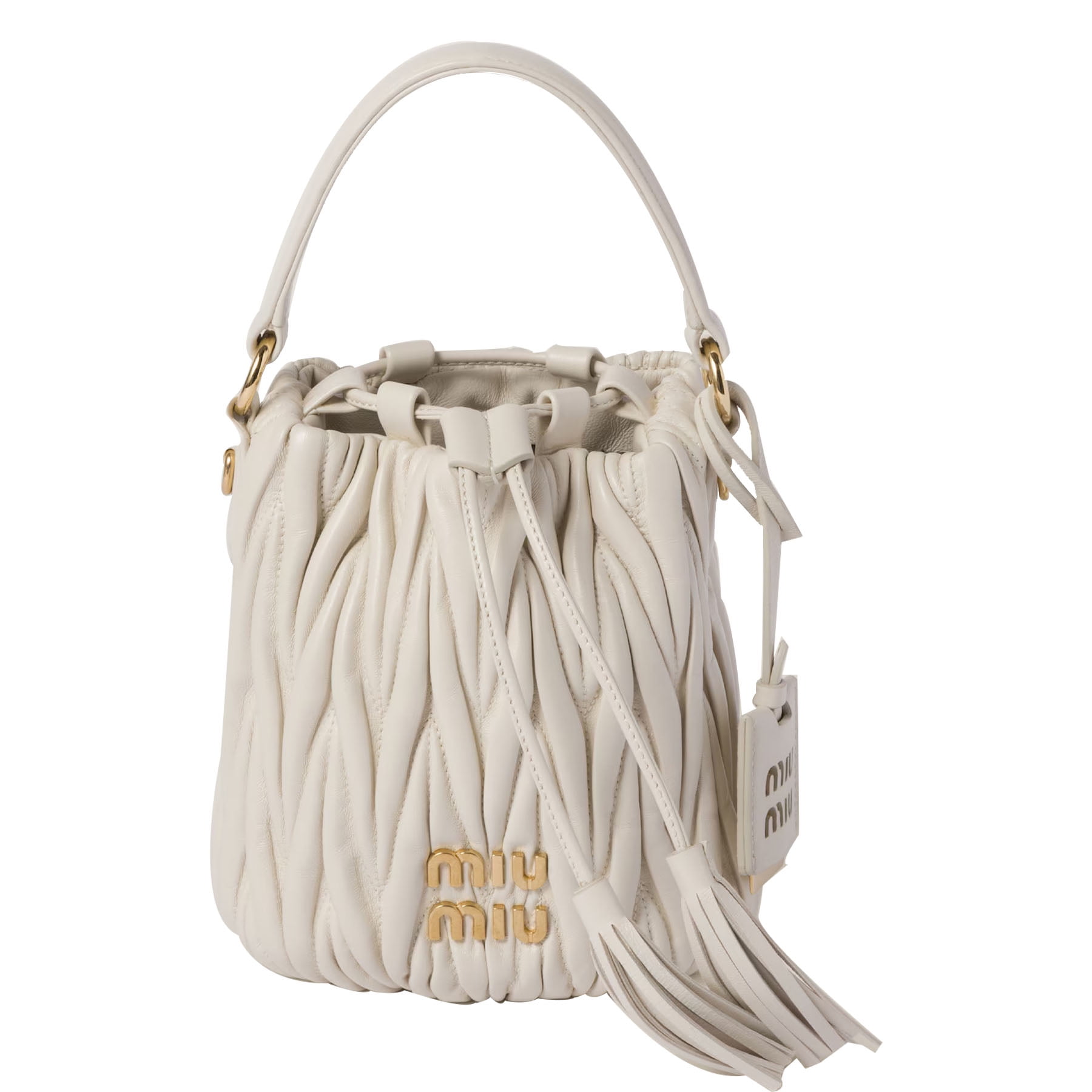 【Miu Miu】Matelasse Nappa Leather Bucket Bag White Matelasse Nappa Leather Bucket Bag In Leather With Gold-Tone