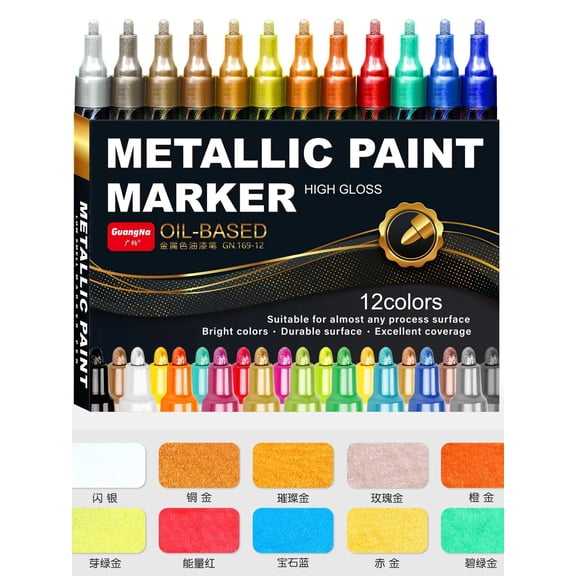 Matellic 12 Colors Nail Art Markers, Metal Highlighter Waterproof,Car Modeling Drawing Painting Liner DIY