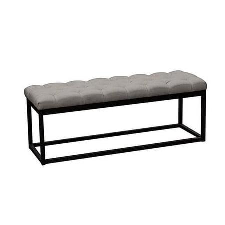 Mateo Black Powder Coat Metal Linen Tufted Bench, Grey - Small