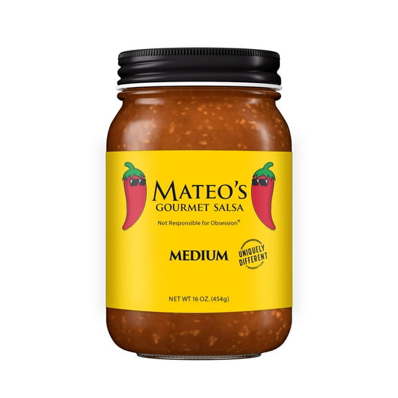 Mateo's Gourmet All Natural Salsa, Medium Heat, 16oz Glass Jar