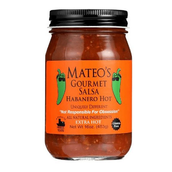 Mateo's Gourmet Gluten Free All Natural Habanero Hot Salsa, 16 oz Pack of 6