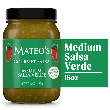 Mateo's Gourmet Salsa Verde, All Natural, Medium Heat, 16oz Glass Jar