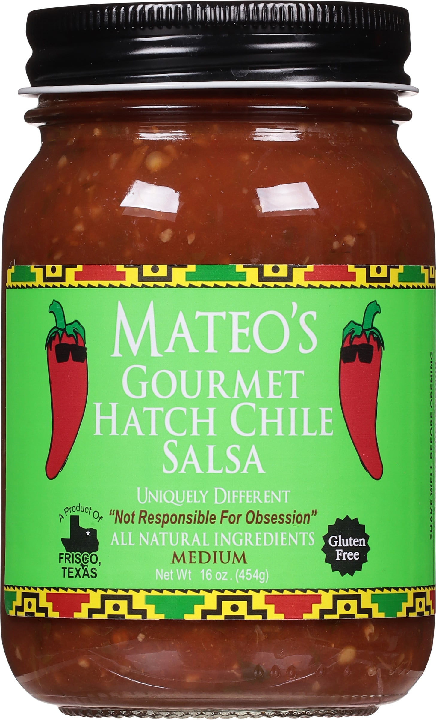 Mateo's Hatch Chile Salsa, Medium Heat, 16 oz Glass Jar