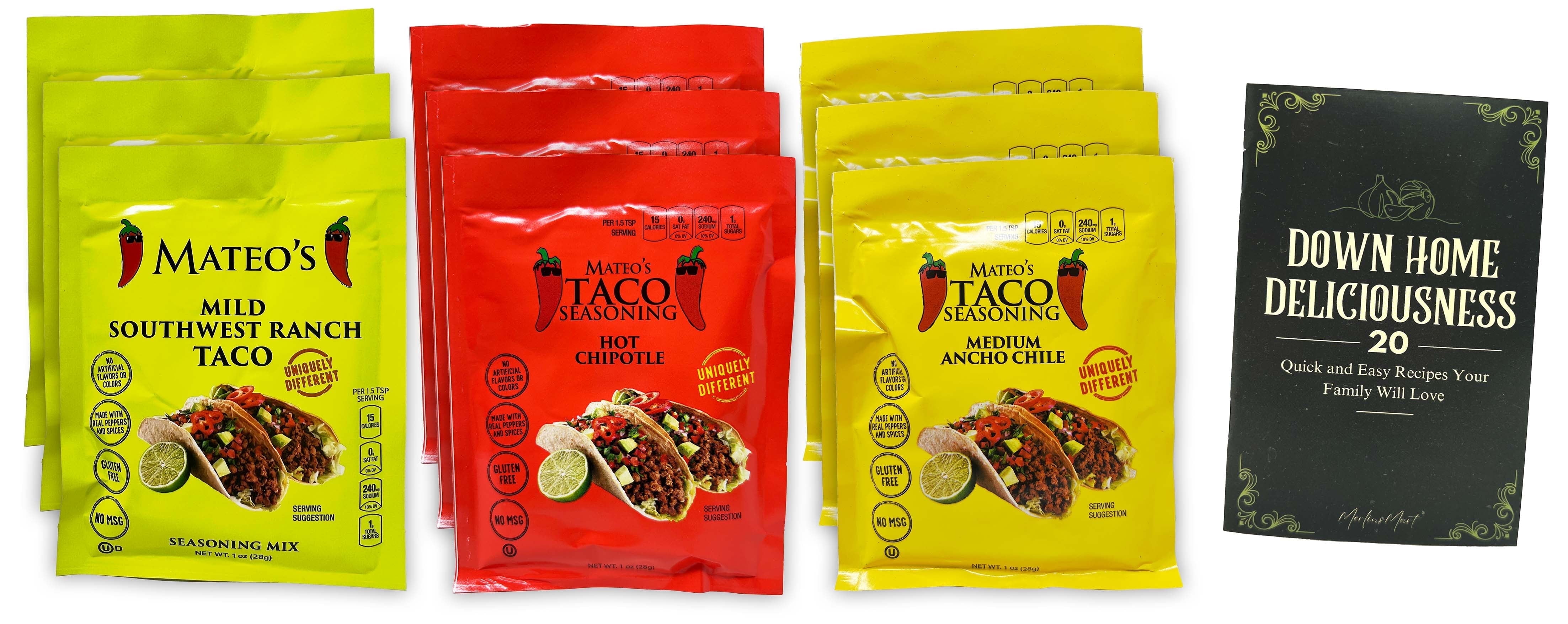 Taco Seasoning 9 Packet 3 Flavor Variety: Medium Ancho, Hot Chipotle ...
