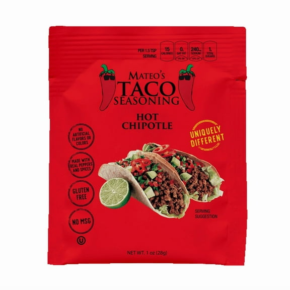 Mateo's Taco Seasoning Hot Chipotle 1oz packet (Pack of 10)