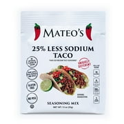 Mateo's Taco Seasoning, Reduced Sodium, Medium Ancho Chile, 1.1oz Packet