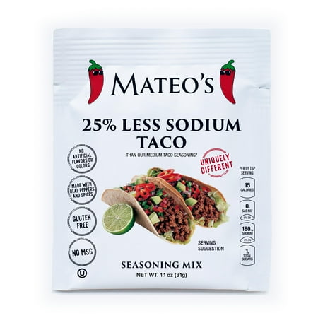 Mateo's Taco Seasoning, Reduced Sodium, Medium Ancho Chile, 1.1oz Packet