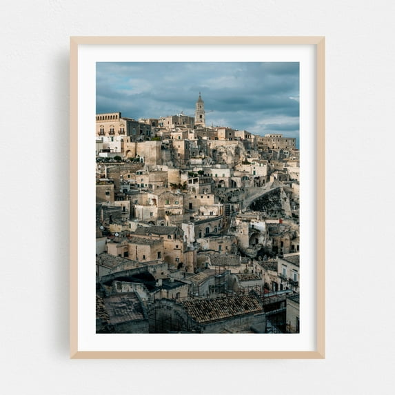 Matera Views 01 - Matera Basilicata Italy Photography Architecture Cityscape Italian Mediterranean Travel Poster Cathedral Rustic Oak Framed Wall Art Print 9 x 12 inches