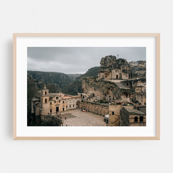 Matera Views 02 - Matera Basilicata Italy Photography Architecture Church Cathedral Italian Landscape Travel Poster Oak Framed Wall Art Print 24 x 36 inches