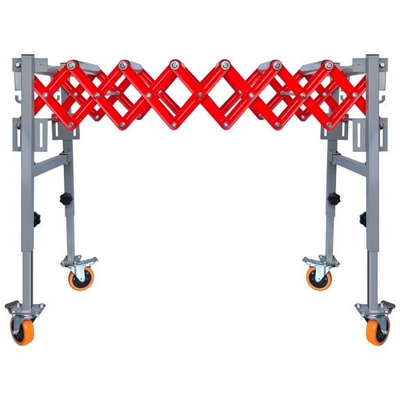 Material Conveyor Unit, Flexible Roller Conveyor, Red Height Adjustable Conveyor Base, 600lbs Load Capacity, Rustproof Steel Design for Warehouse, Logistics Transport