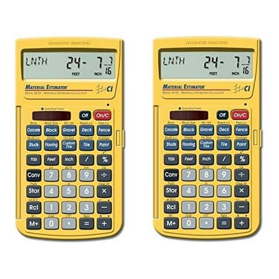 Material Estimator Calculator 2 Pack - Construction Math Tool for Area, Volume, & Cost - Stud, Sheet & Board Foot Calculations - Feet, Inches, Metric - Quick Reference Guides Included Yellow