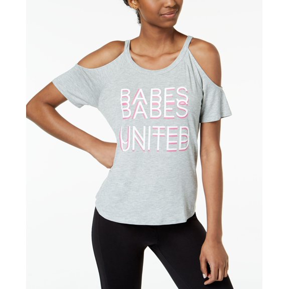 Material Girl Active Juniors Babes United Cold Shoulder Graphic T-Shirt Heather Grey L
