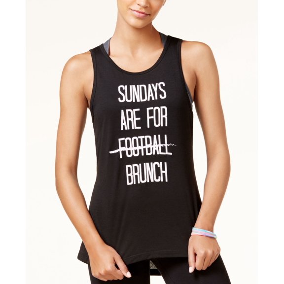 Material Girl Active Juniors Brunch Graphic Tank Top Black White XS