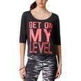 thumbnail image 1 of Material Girl Active Juniors’ Feel the Burn Strap-Back Graphic T-Shirt (Heather Charcoal, Small), 1 of 1