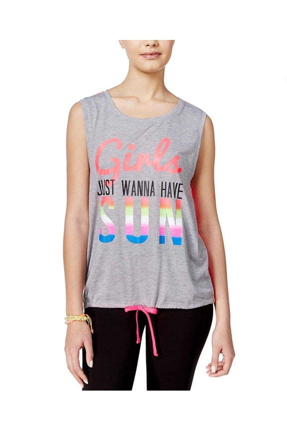 Active Juniors Graphic Tie-Front Tank Top (Grey, Medium)