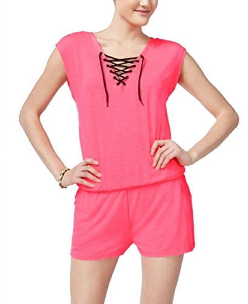 Material Girl Active Juniors' Laceup Romper (Flashmode, S)