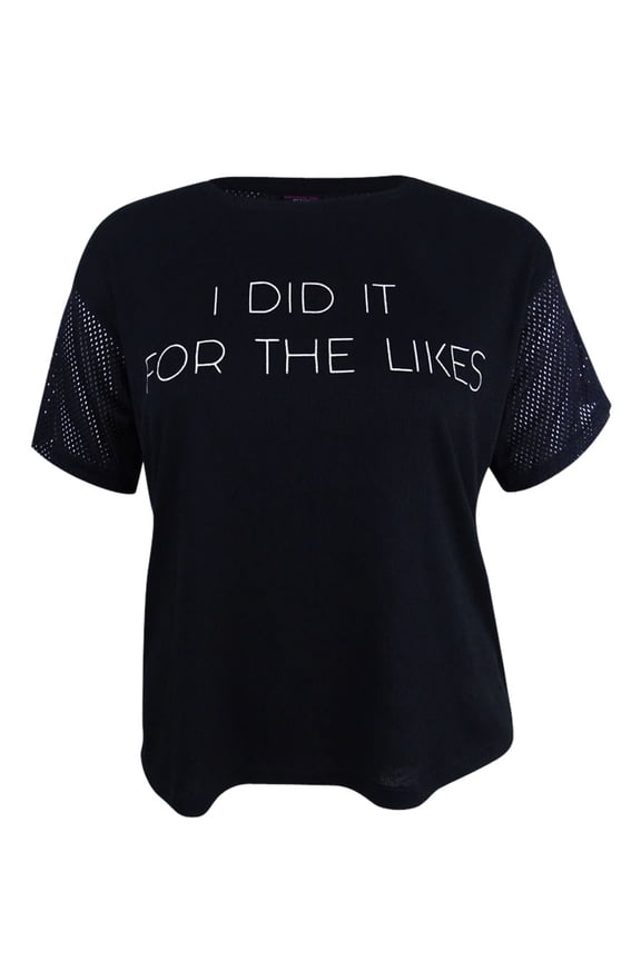 Active Juniors' Mesh-Sleeve Graphic T-Shirt (L, Noir)