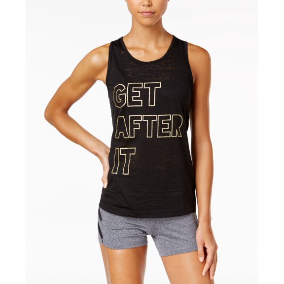 Material Girl Active Juniors Slit Back Graphic Tank Top Noir XS