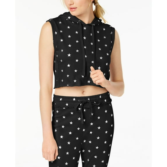 Material Girl Active Juniors' Star-Print Muscle Hoodie (Black Combo, L)