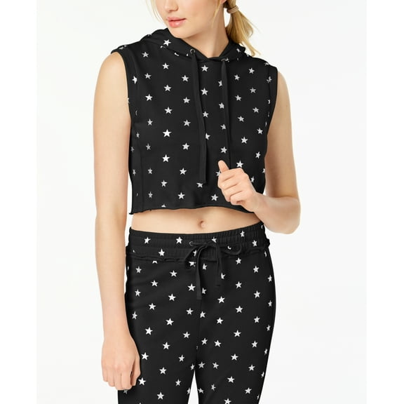 Material Girl Active Juniors' Star-Print Muscle Hoodie (Black Combo, S)