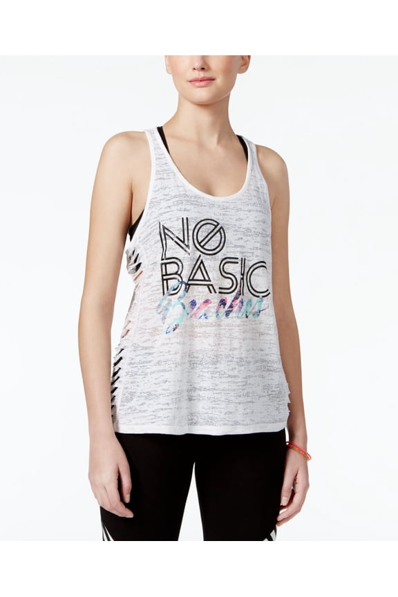 Active Juniors Racerback Cutout Graphic Tank Top Bright White XS