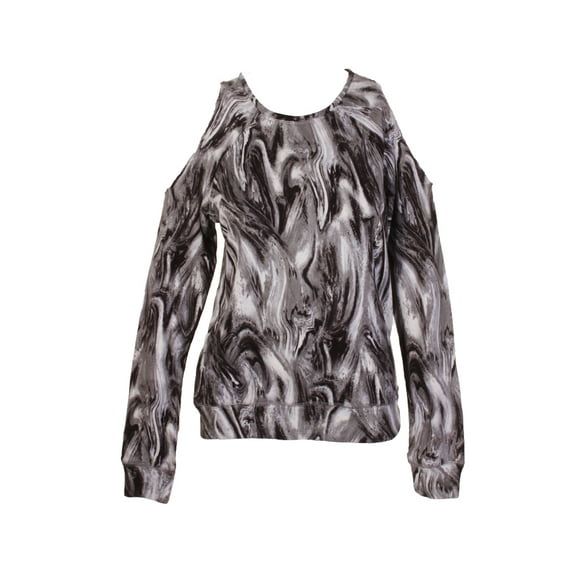 Material Girl Junior Black White Marbled Crew Neck Long Sleeve Top S