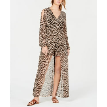 Material Girl Juniors' Animal-Print Walk-Through Romper (Leopard, XS)