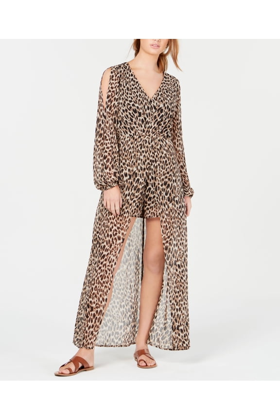 Juniors Animal Print Walk Through Romper Leopard XS