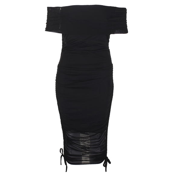 Material Girl Juniors Caviar Black Mesh Off-The-Shoulder Adjustable Length Dress