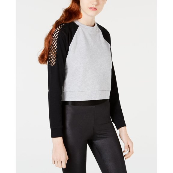 Material Girl Juniors Colorblocked Mesh Trim Sweatshirt Heather Grey L