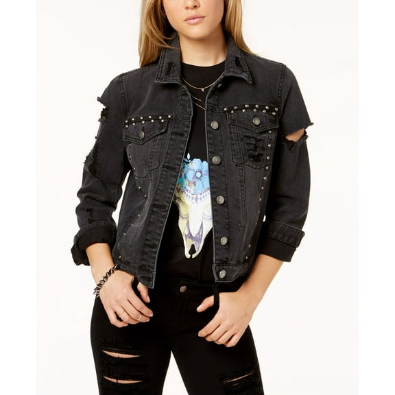 Material Girl Juniors Cotton Studded Denim Jacket Charcoal XS